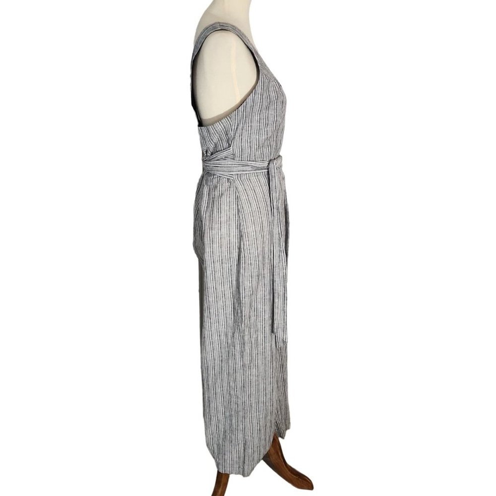 1. State Linen (sz 12) Blend Wide Leg V Neck Grey Striped High Waist Jumpsuit - Picture 4 of 12